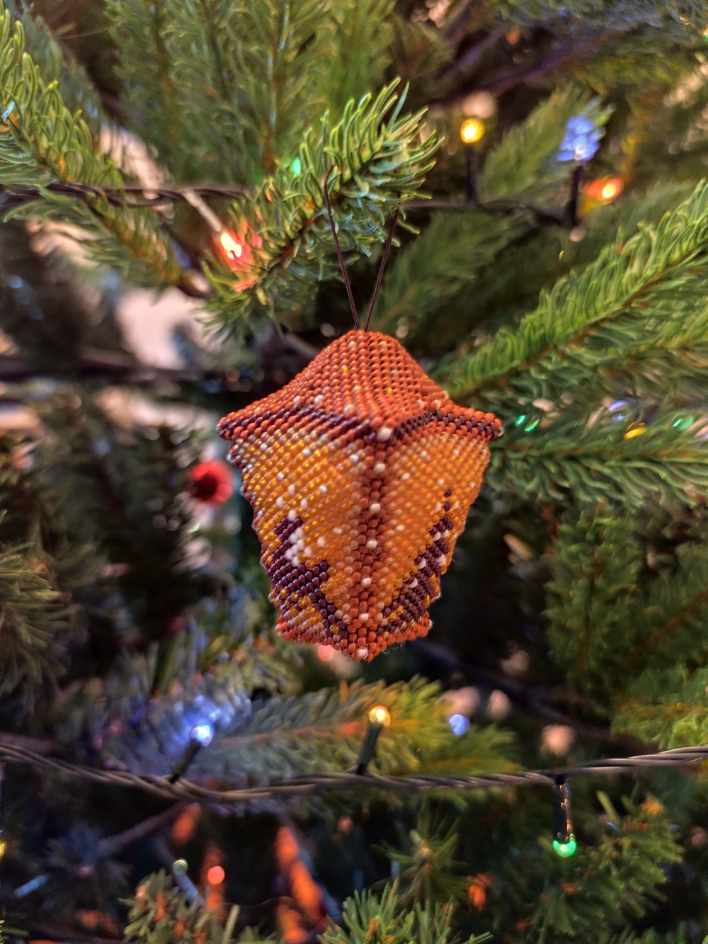 Handmade Orange Beaded Holiday Ornament